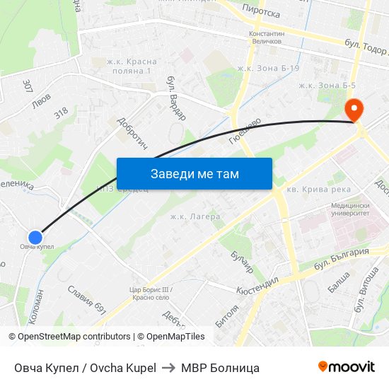 Овча Купел / Ovcha Kupel to МВР Болница map