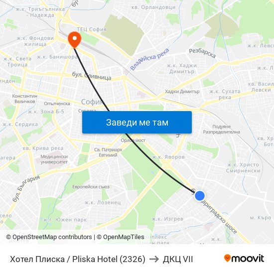 Хотел Плиска / Pliska Hotel (2326) to ДКЦ VII map