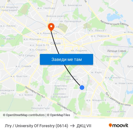 Лту / University Of Forestry (0614) to ДКЦ VII map