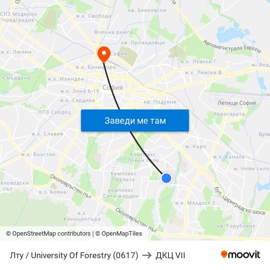 Лту / University Of Forestry (0617) to ДКЦ VII map