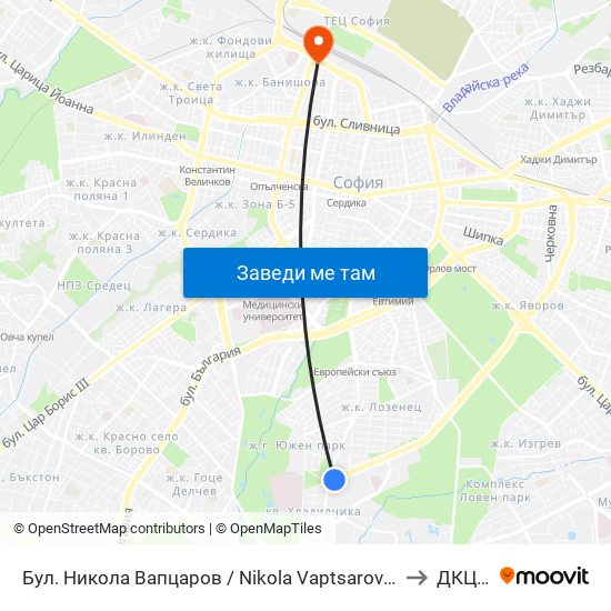 Бул. Никола Вапцаров / Nikola Vaptsarov Blvd. (0344) to ДКЦ VII map