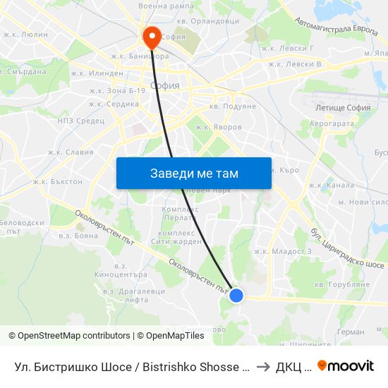 Ул. Бистришко Шосе / Bistrishko Shosse St. (0864) to ДКЦ VII map