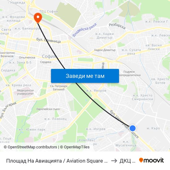 Площад На Авиацията / Aviation Square (1258) to ДКЦ VII map