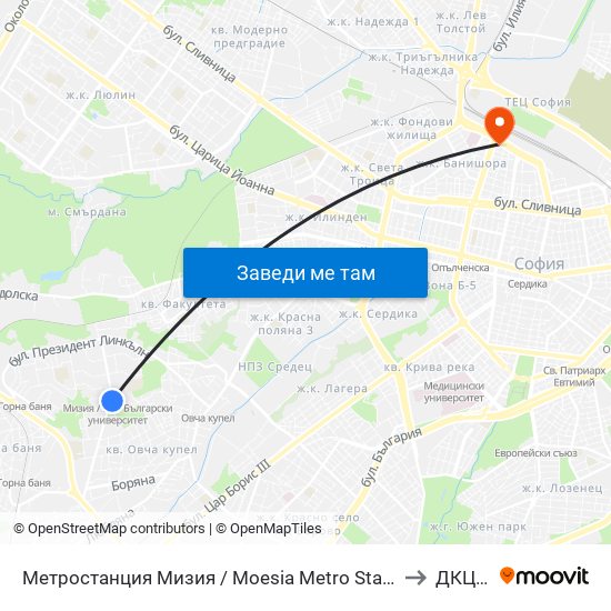 Метростанция Мизия / Moesia Metro Station (6089) to ДКЦ VII map