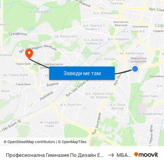Професионална Гимназия По Дизайн Елисавета Вазова / Elisaveta Vazova High School Of Design (1736) to МБАЛ Доверие map