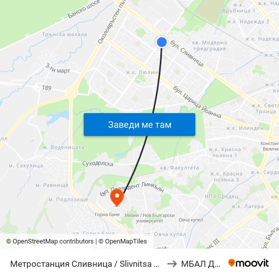 Метростанция Сливница / Slivnitsa Metro Station (1063) to МБАЛ Доверие map
