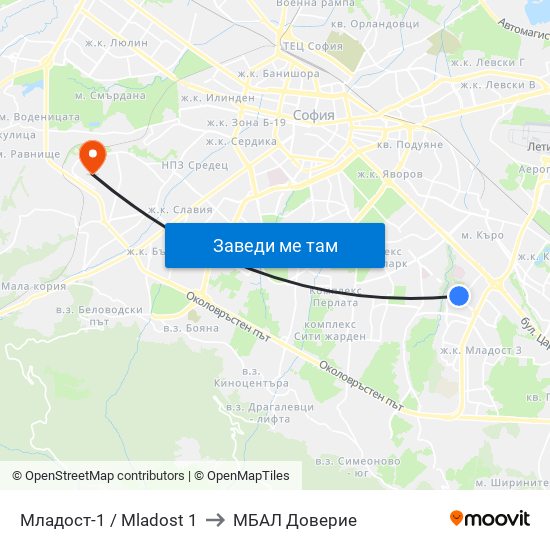 Младост-1 / Mladost 1 to МБАЛ Доверие map