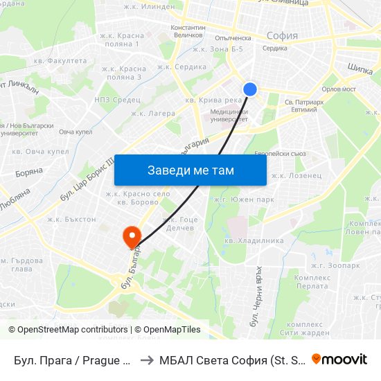Бул. Прага / Prague Blvd. (0365) to МБАЛ Свeта София (St. Sofia Hospital) map