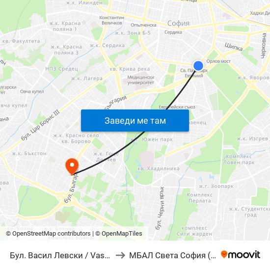 Бул. Васил Левски / Vasil Levski Blvd. (0300) to МБАЛ Свeта София (St. Sofia Hospital) map
