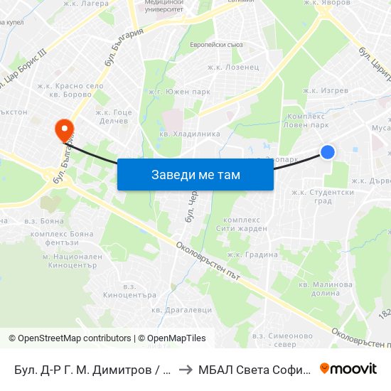 Бул. Д-Р Г. М. Димитров / G. M. Dimitrov Blvd. (0318) to МБАЛ Свeта София (St. Sofia Hospital) map