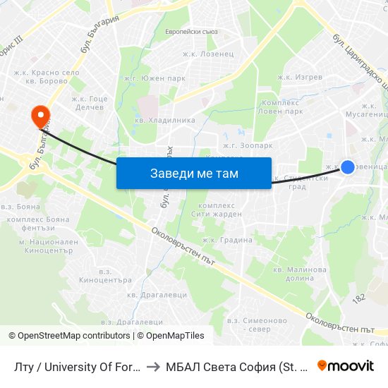 Лту / University Of Forestry (0617) to МБАЛ Свeта София (St. Sofia Hospital) map