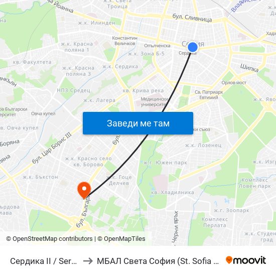 Сердика II / Serdika II to МБАЛ Свeта София (St. Sofia Hospital) map