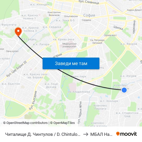 Читалище Д. Чинтулов / D. Chintulov Library (2365) to МБАЛ Надежда map