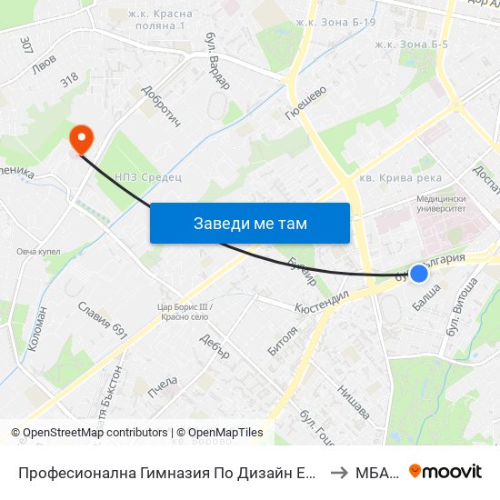 Професионална Гимназия По Дизайн Елисавета Вазова / Elisaveta Vazova High School Of Design (1736) to МБАЛ Надежда map