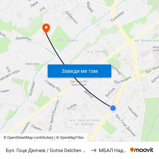 Бул. Гоце Делчев / Gotse Delchev Blvd. (0313) to МБАЛ Надежда map
