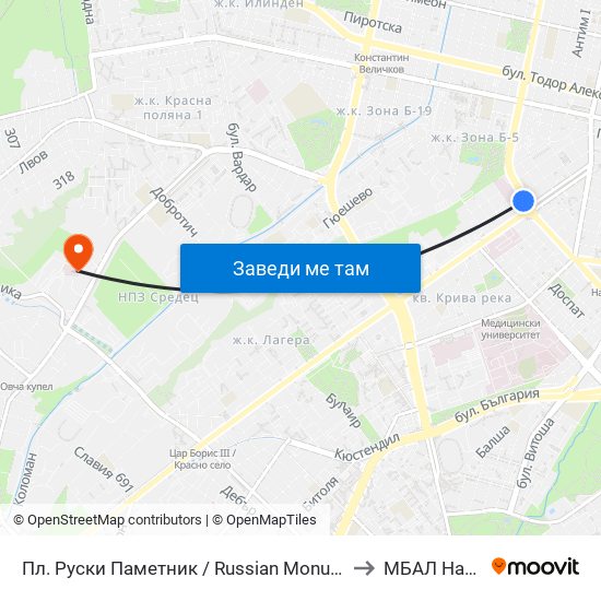Пл. Руски Паметник / Russian Monument Sq. (1295) to МБАЛ Надежда map