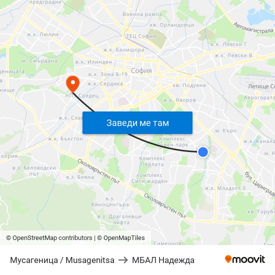 Мусагеница /  Musagenitsa to МБАЛ Надежда map