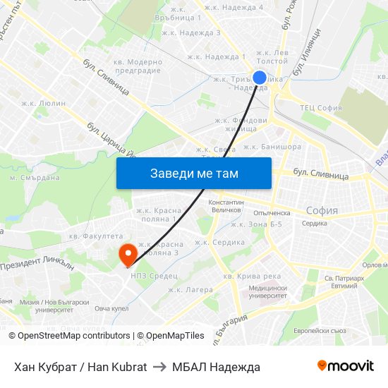Хан Кубрат / Han Kubrat to МБАЛ Надежда map