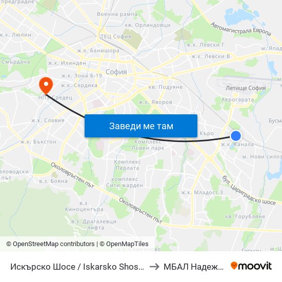 Искърско Шосе / Iskarsko Shosse to МБАЛ Надежда map