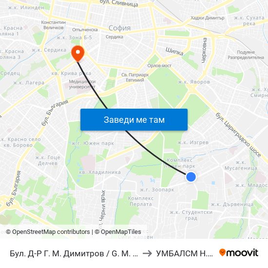 Бул. Д-Р Г. М. Димитров / G. M. Dimitrov Blvd. (0317) to УМБАЛСМ Н.И.Пирогов map