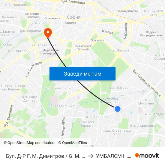 Бул. Д-Р Г. М. Димитров / G. M. Dimitrov Blvd. (0317) to УМБАЛСМ Н.И.Пирогов map