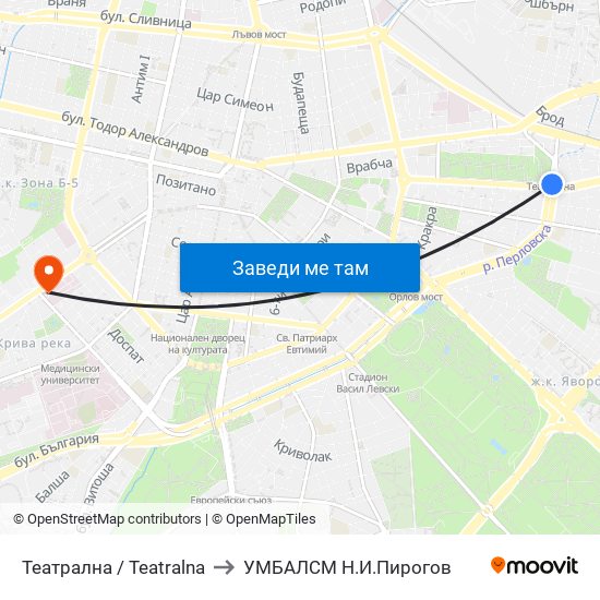 Театрална / Teatralna to УМБАЛСМ Н.И.Пирогов map