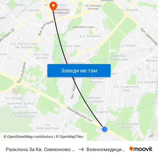 Разклона За Кв. Симеоново / Fork Road To Simeonovo Qr. (1459) to Военномедицинска академия (ВМА) map
