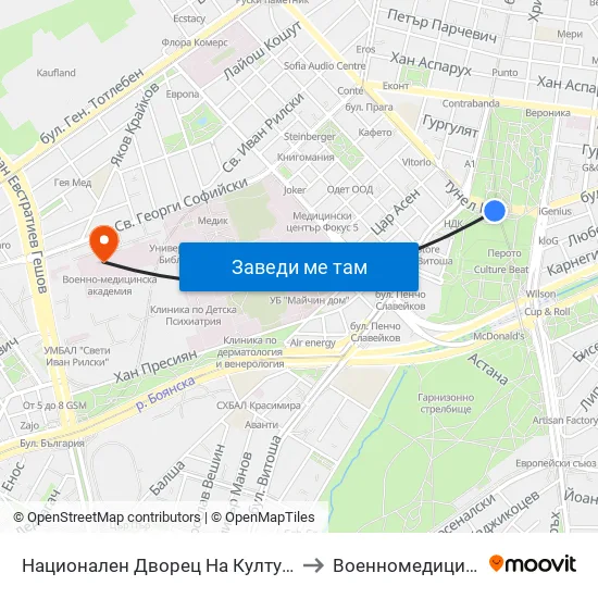 Ⓜ️ Национален Дворец На Културата / National Palace Of Culture (1139) to Военномедицинска академия (ВМА) map
