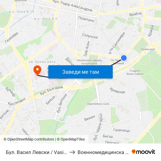 Бул. Васил Левски / Vasil Levski Blvd. (0300) to Военномедицинска академия (ВМА) map