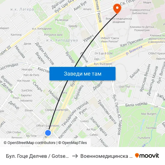 Бул. Гоце Делчев / Gotse Delchev Blvd. (0308) to Военномедицинска академия (ВМА) map