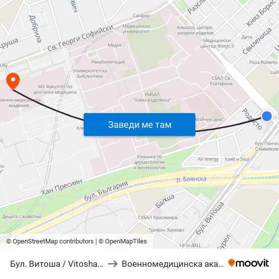 Бул. Витоша / Vitosha Blvd. (0302) to Военномедицинска академия (ВМА) map