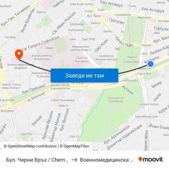 Бул. Черни Връх / Cherni Vrah Blvd. (0401) to Военномедицинска академия (ВМА) map