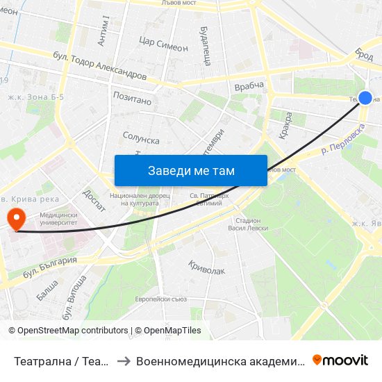 Театрална / Teatralna to Военномедицинска академия (ВМА) map