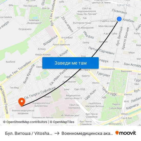 Бул. Витоша / Vitosha Blvd. (2825) to Военномедицинска академия (ВМА) map