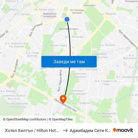 Хотел Хилтън / Hilton Hotel (0397) to Аджибадем Сити Клиник map