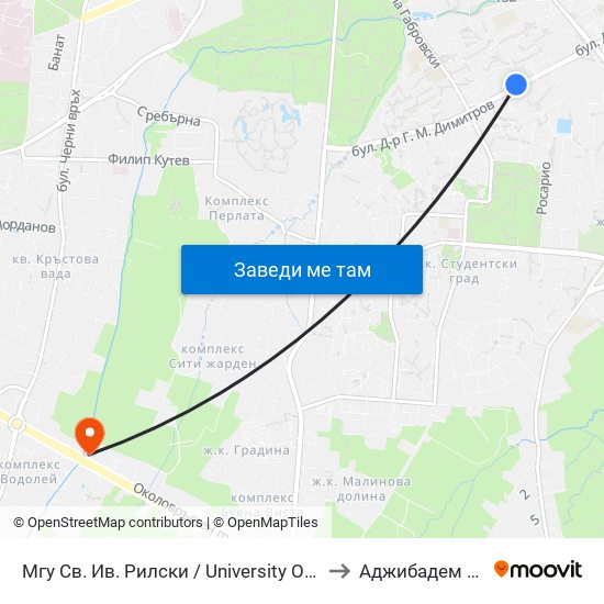 Мгу Св. Ив. Рилски / University Of Mining And Geology (1033) to Аджибадем Сити Клиник map