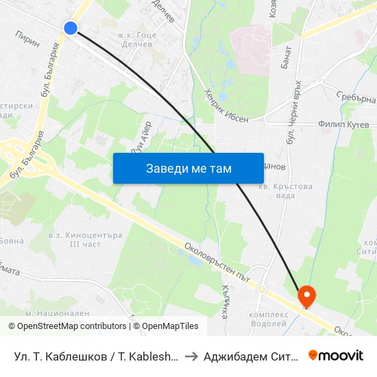 Ул. Т. Каблешков / T. Kableshkov St. (2213) to Аджибадем Сити Клиник map