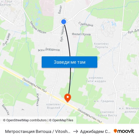 Метростанция Витоша / Vitosha Metro Station (2654) to Аджибадем Сити Клиник map