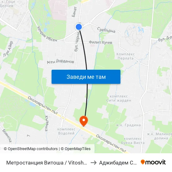 Ⓜ️ Метростанция Витоша / Vitosha Metro Station (2654) to Аджибадем Сити Клиник map