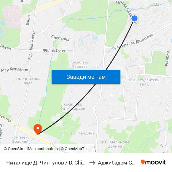 Читалище Д. Чинтулов / D. Chintulov Library (2366) to Аджибадем Сити Клиник map