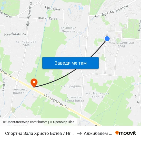 Спортна Зала Христо Ботев / Hristo Botev Sports Hall (1611) to Аджибадем Сити Клиник map