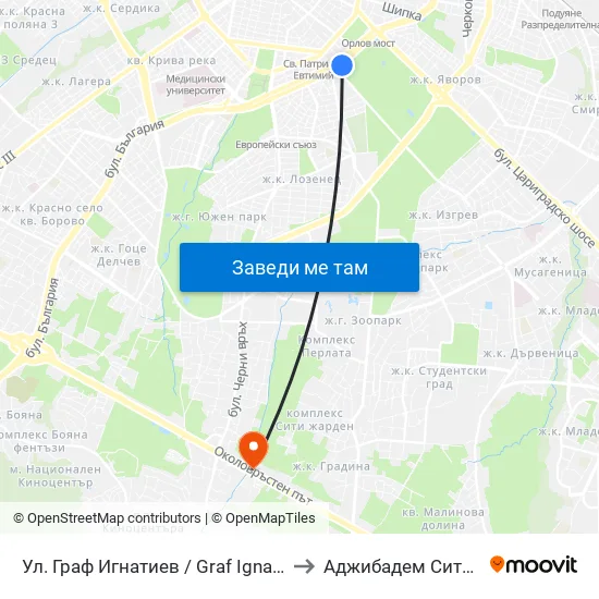 Ⓜ️🎓 Ул. Граф Игнатиев / Graf Ignatiev St. (1913) to Аджибадем Сити Клиник map