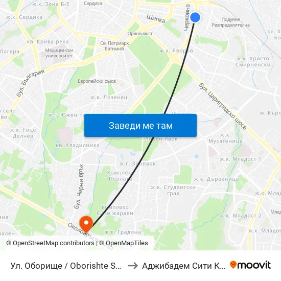 Ул. Оборище / Oborishte St. (2074) to Аджибадем Сити Клиник map