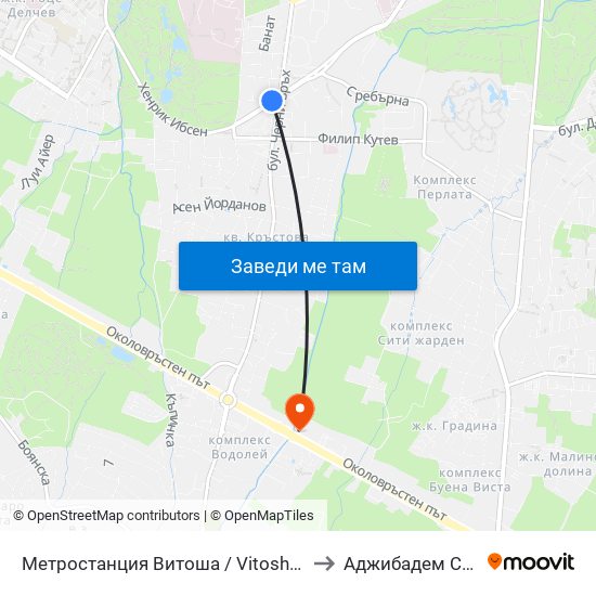 Метростанция Витоша / Vitosha Metro Station (2755) to Аджибадем Сити Клиник map