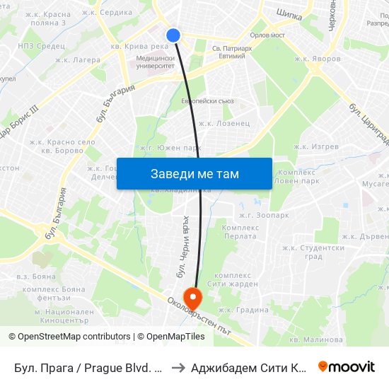 Бул. Прага / Prague Blvd. (0366) to Аджибадем Сити Клиник map