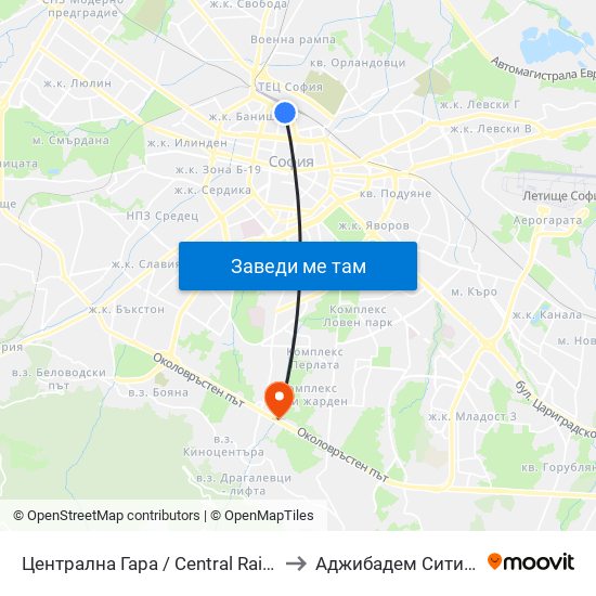 Централна Гара / Central Railway Station to Аджибадем Сити Клиник map