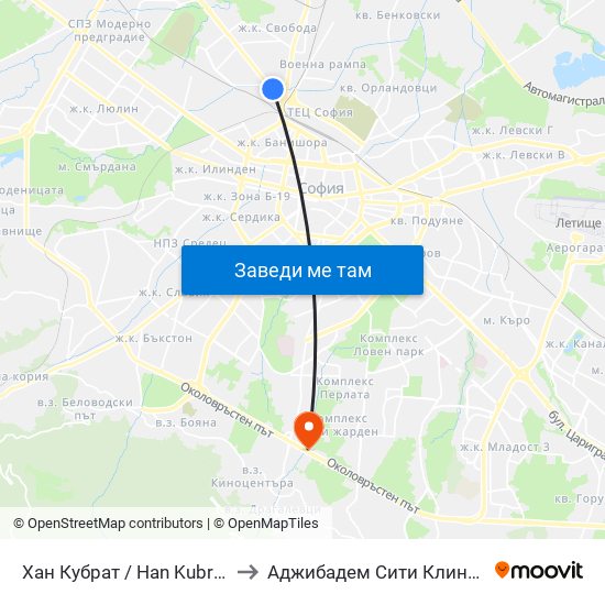Хан Кубрат / Han Kubrat to Аджибадем Сити Клиник map