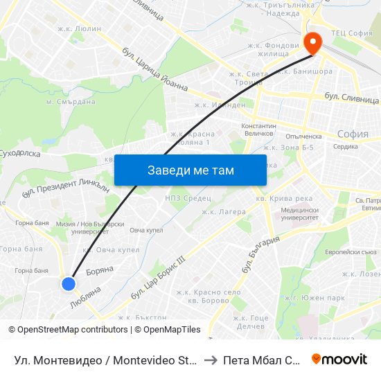 Ул. Монтевидео / Montevideo St. (2050) to Пета Мбал София map