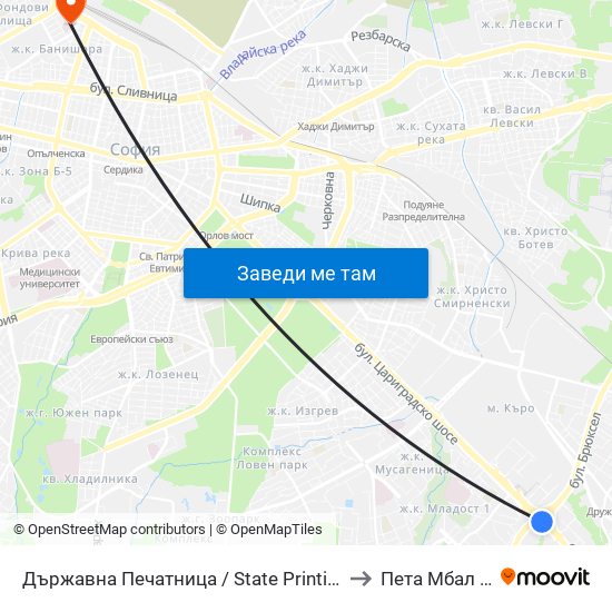 Държавна Печатница / State Printing House (0554) to Пета Мбал София map