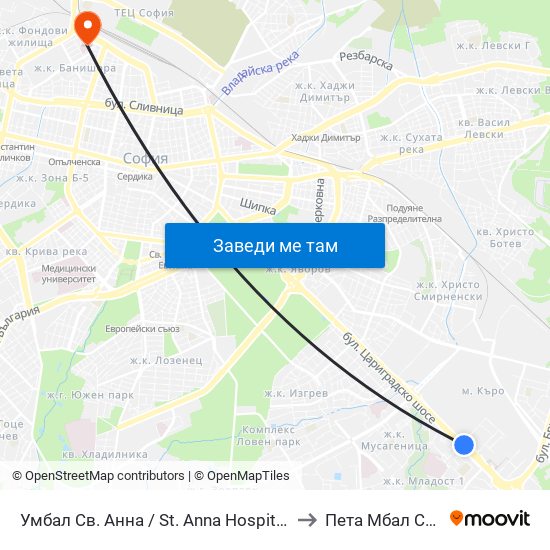Умбал Св. Анна / St. Anna Hospital (1196) to Пета Мбал София map